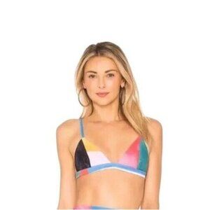 Mara Hoffman Women's S Astrid Triangle Bikini Swim Top Blue Multi NWT UPF50+